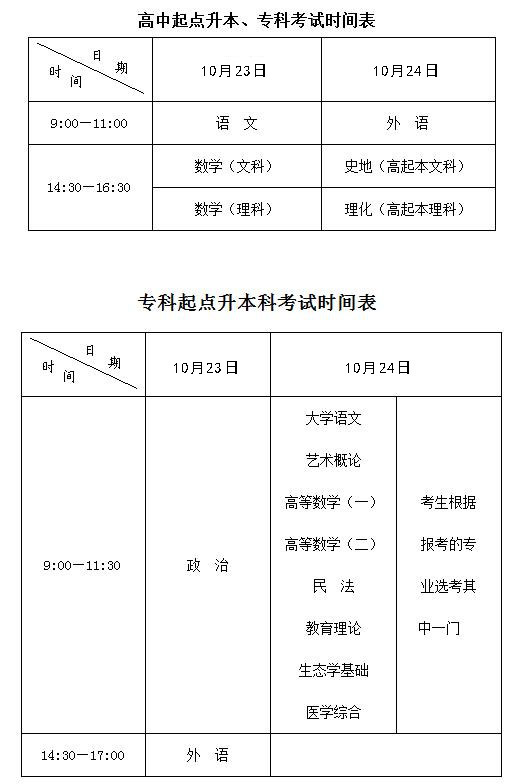 成人高考考试时间安排